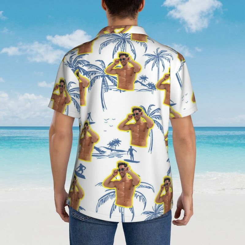 Personalized Hawaiian Shirt with Coconut Tree Print for Men Holiday Look Gift for Husband
