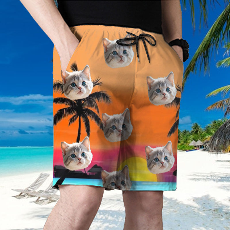 Pantalones cortos de playa personalizados para hombre con estampado de atardecer en el mar, regalo minimalista para amigos