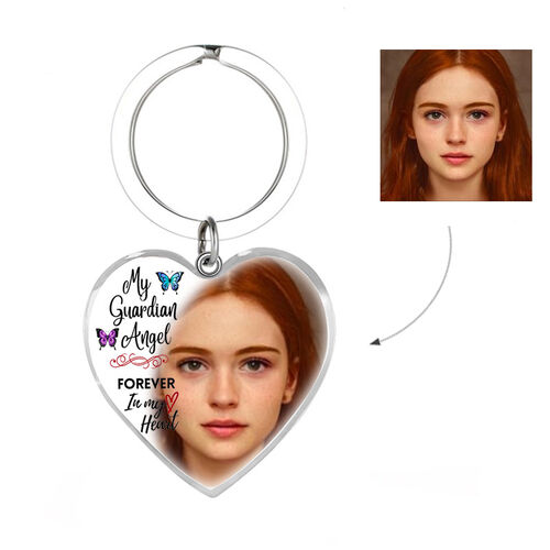 Personalized My Guardian Angel Forever in My Heart Memorial Photo Keychain