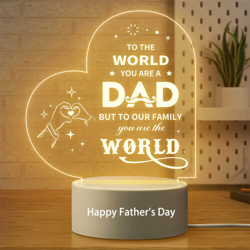 Personalized Acrylic Plaque Lamp Heart Shaped with Hand Heart Pattern for Dear Dad
