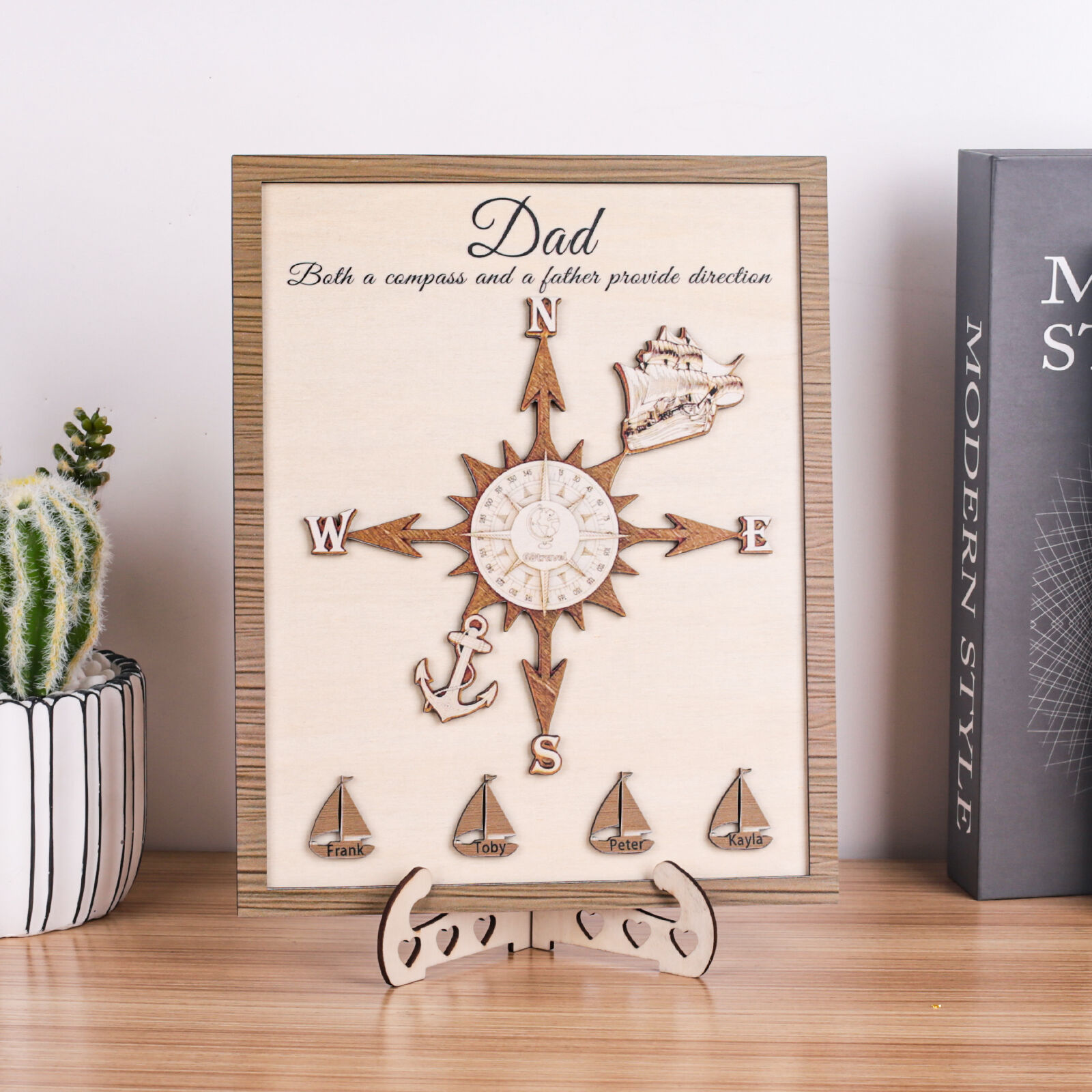 Personalized Name Frame with Compass Pattern Cool Gift for Father's Day
