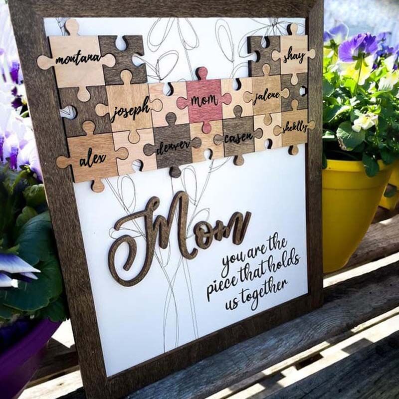 "You Are The Piece That Holds Us Together" Puzzles Engraving Name Sign Personalised Mother's Day Gift