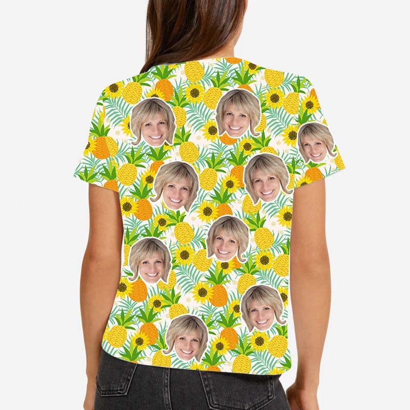 Custom Face Women's Hawaiian T-Shirt With Pineapple & Sunflower