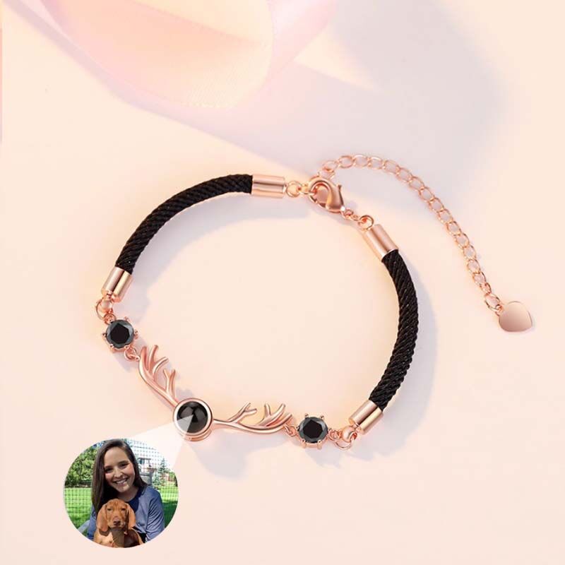 Personalized Photo Elk Projector Bracelet with Black String