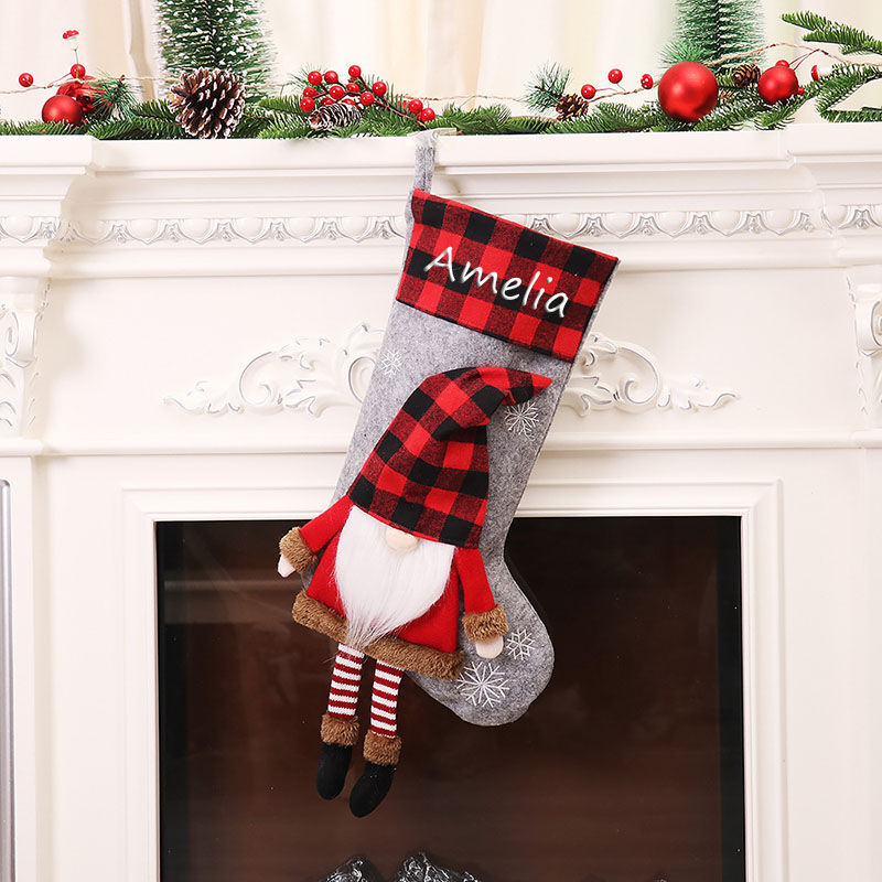 Personalized dwarf with plaid hat custom name Christmas stocking