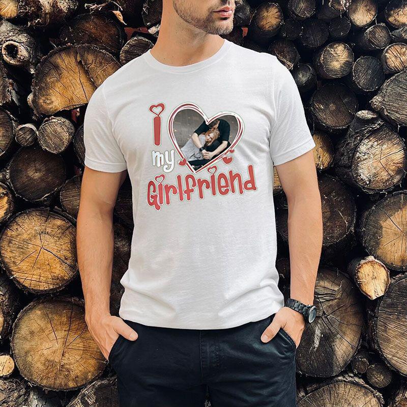 Gepersonaliseerd I Love My Girlfriend T-shirt met Custom Foto Hart Ontwerp Prachtig Valentijnsdag Cadeau