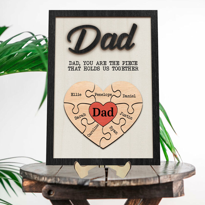 Personalized Heart Name Puzzle Frame Warm Gift For Father's Day