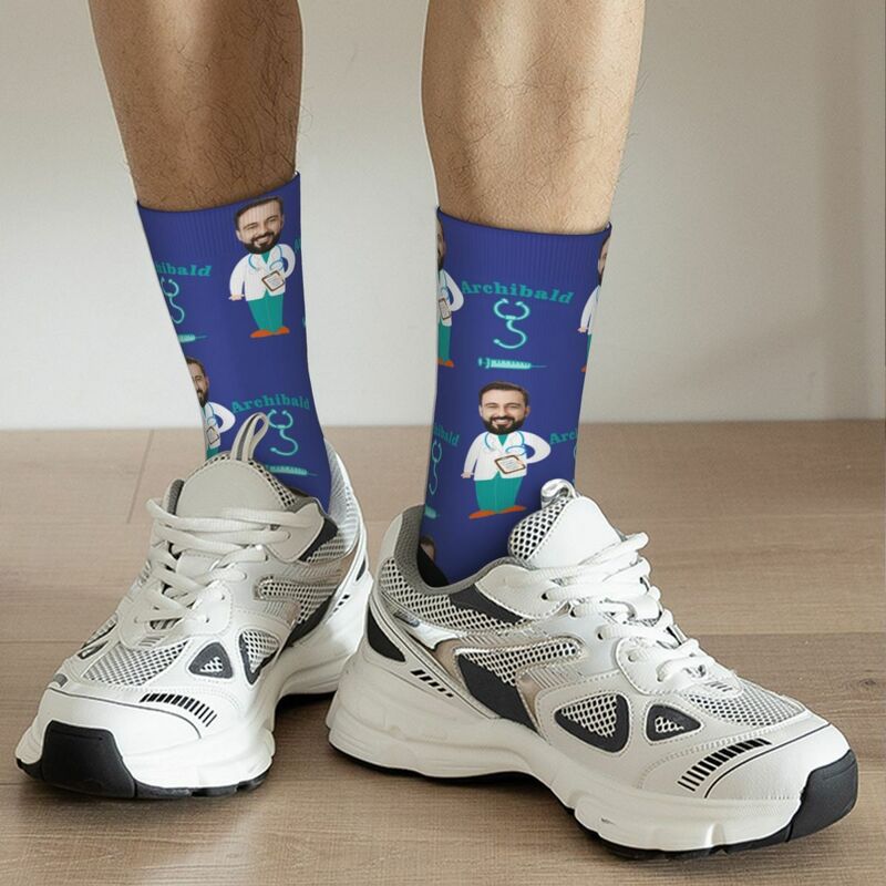 Personalized Face Socks Funny Photos Mid-calf Socks Gifts for Doctor Friends