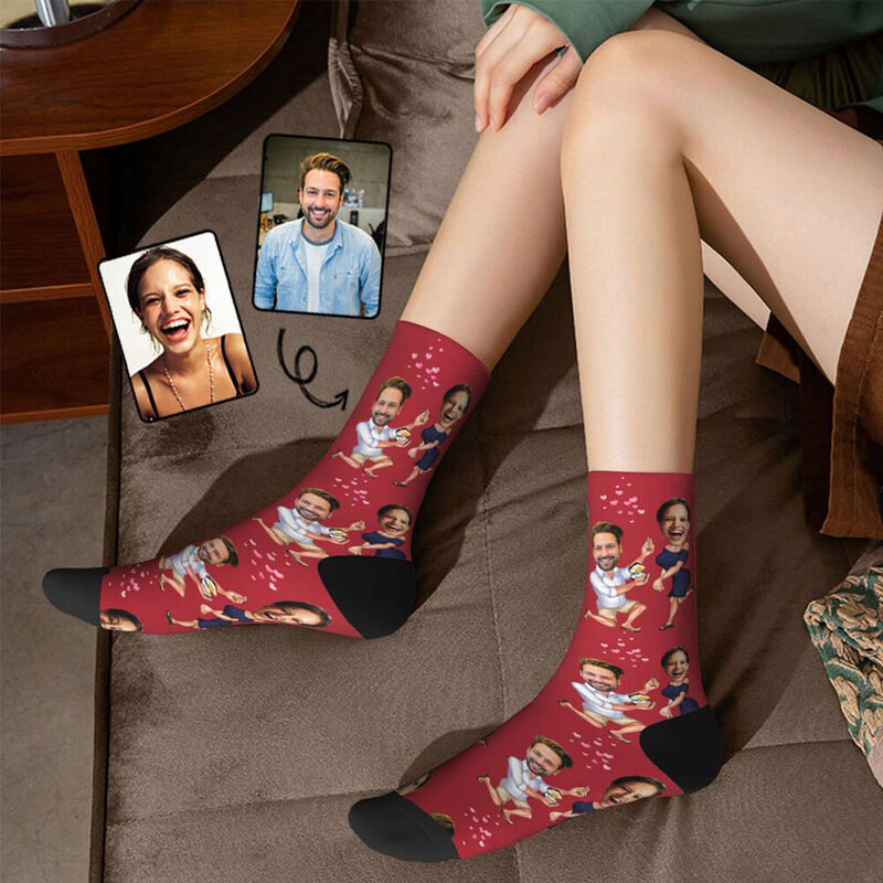 Chaussettes Personnalisées Couple Photo  Chaussettes drôles pour demande en mariage