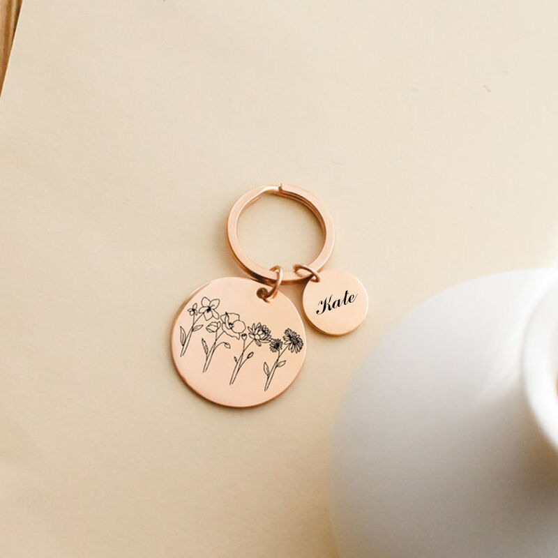 Personalized Birthday Flower Keychain Customized Text Birthday Gift For Mom