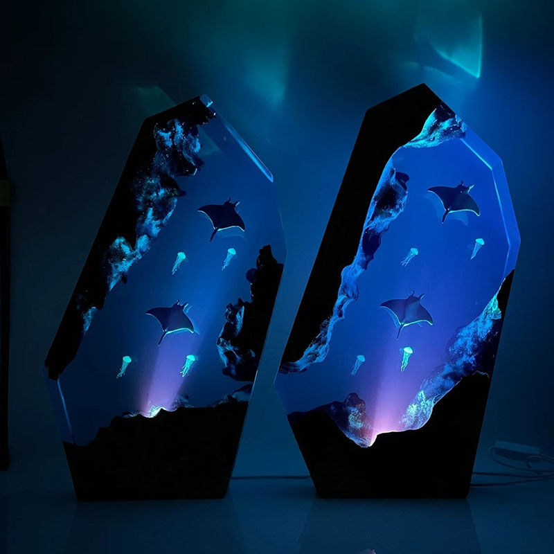 Manta Rays And Jellyfish Resin Night Light Wonderful Gift for Sister