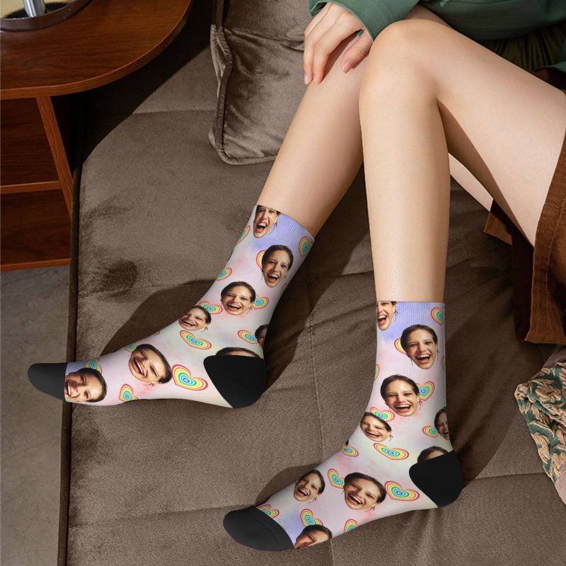 Personalisierte Gesicht Socken Regenbogen Gradient Farbe Socken für Jahrestag Geschenk