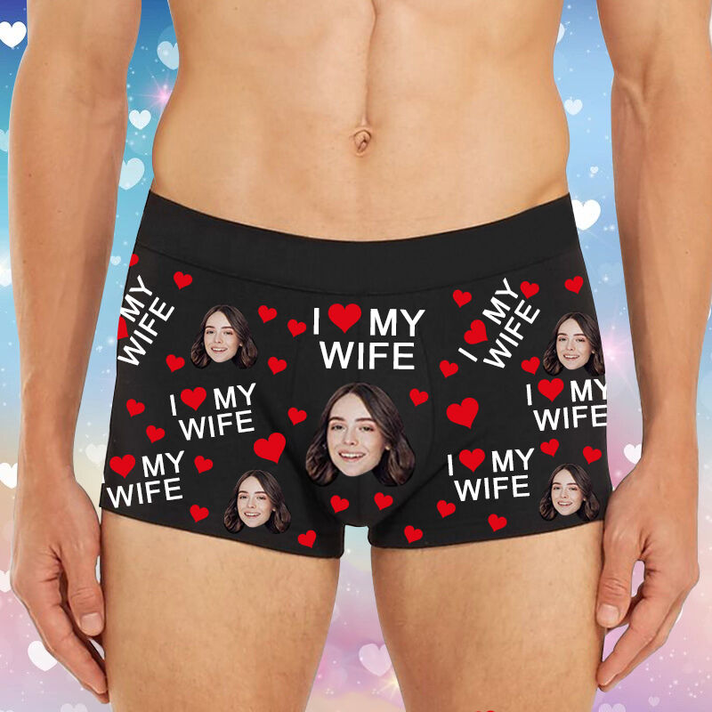 Personalisiertes Bild Herren Unterwäsche Boxershorts Kreatives Geschenk für Ehemann "Ich liebe meine Frau"