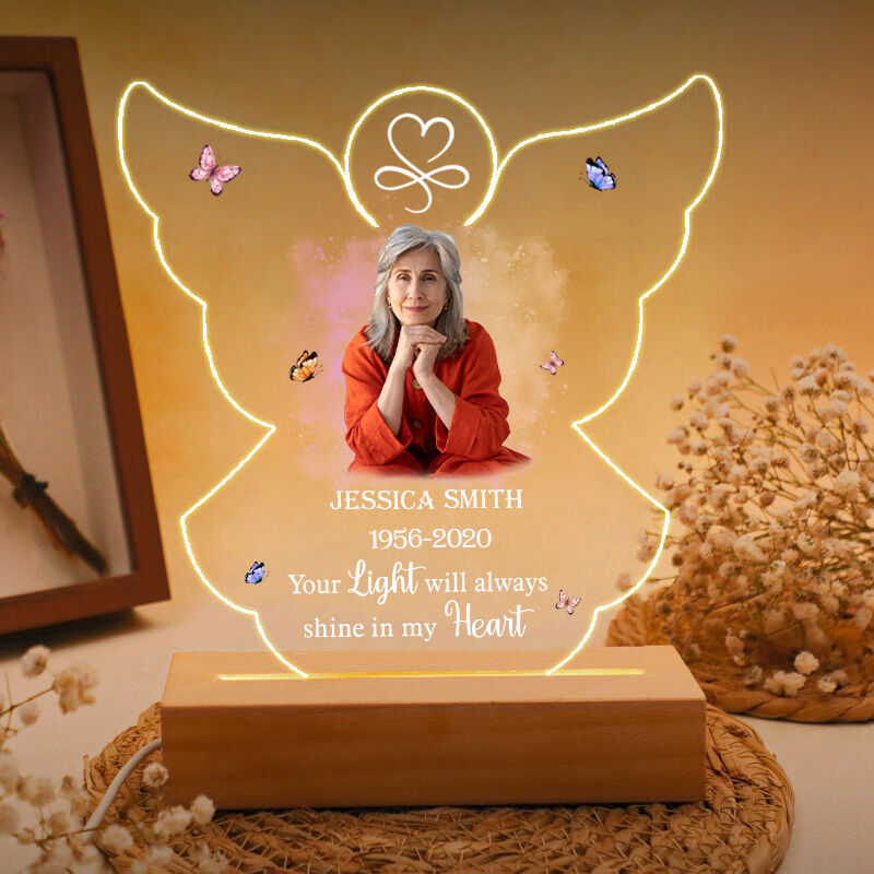 Personalized Picture Night Light with Angel Wings Pattern Best Gift for Family