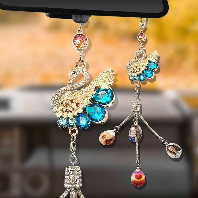 Personalized Crystal Photo Pendant Crystal Swan Car Ornament Birthday Gift for Her
