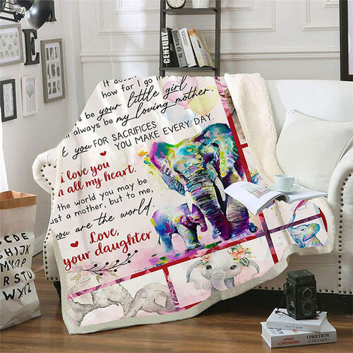 Personalized Flannel Letter Blanket Colorful Elephant Blanket Gift from Daughter for Mom