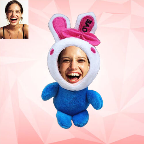 Personalized 3D Custom Face Doll Blue Rabbit Plush Doll Keychain