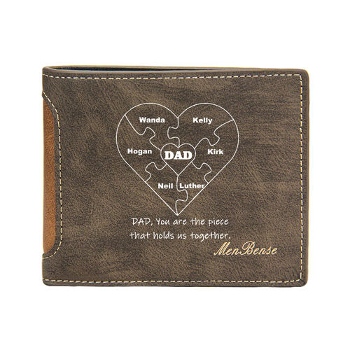 Personalized Simple Men's Wallet Heart Name Puzzle Warm Father's Day Gift