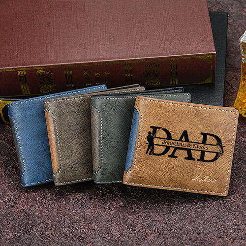 Personalized Simple Men'S Wallet Custom Name with Dad Lettering
