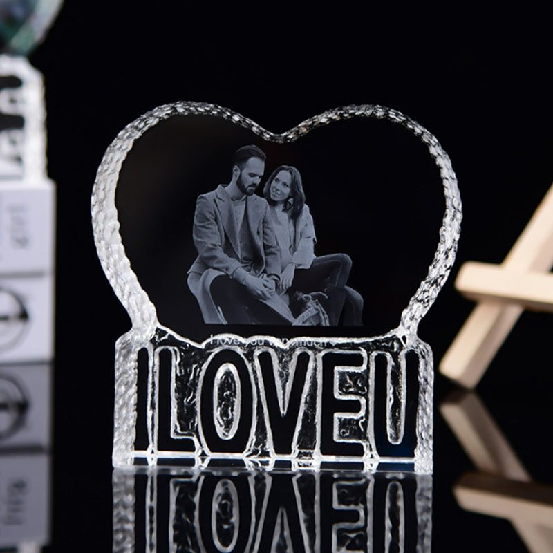 Personalized Crystal I Love U Heart Laser Engraved Photo Frame
