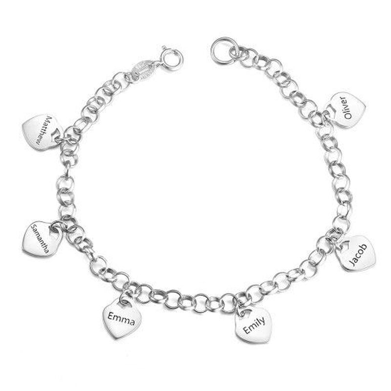 "All My Heart Belongs To You" Engraved Bracelet With Six Heart Names