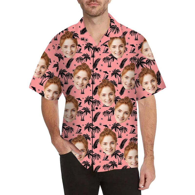 Chemise hawaïenne d'été pour hommes avec impression sur tout le corps, avec visage personnalisé
