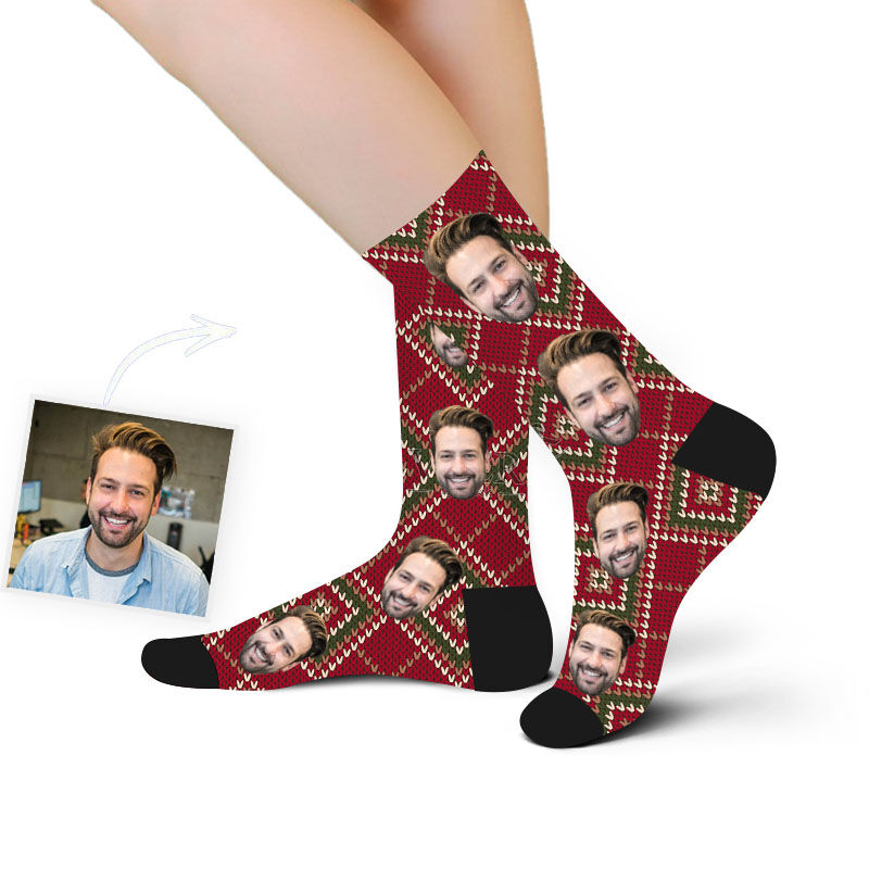 Custom Face Picture Socks Printed with Square Christmas Gift for Friend