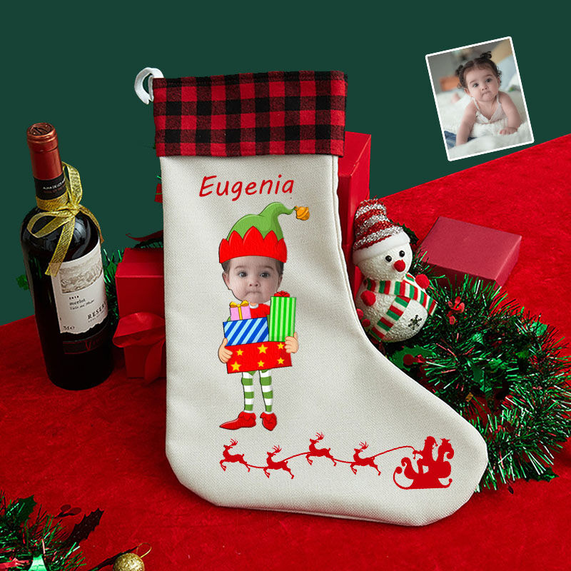 Personalized Custom Face Christmas Stocking Children Cartoon Image Christmas Gift Bag Holding Gift Boxs