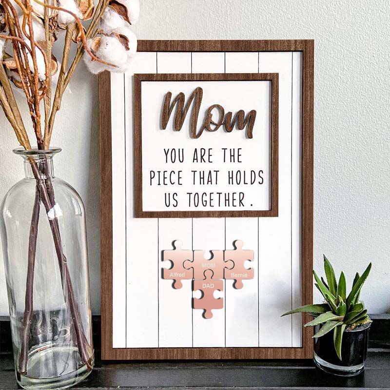 Personalized Rose Gold Name Puzzle Frame "You Are The Piece That Holds Us Together" for Mother's Day