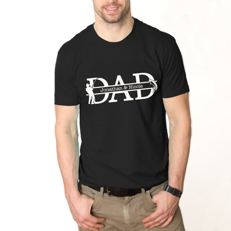 Personalized T-shirt with Custom Name Fisherman Pattern Funny Gift for Daddy