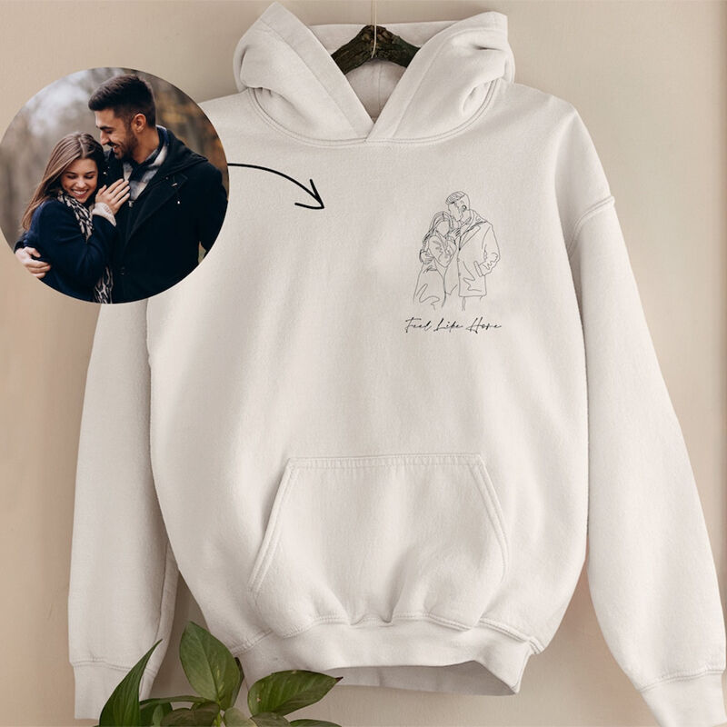 Personalized Hoodie Custom Embroidered Couple Line Photo and Messages Attractive Gift for Lover