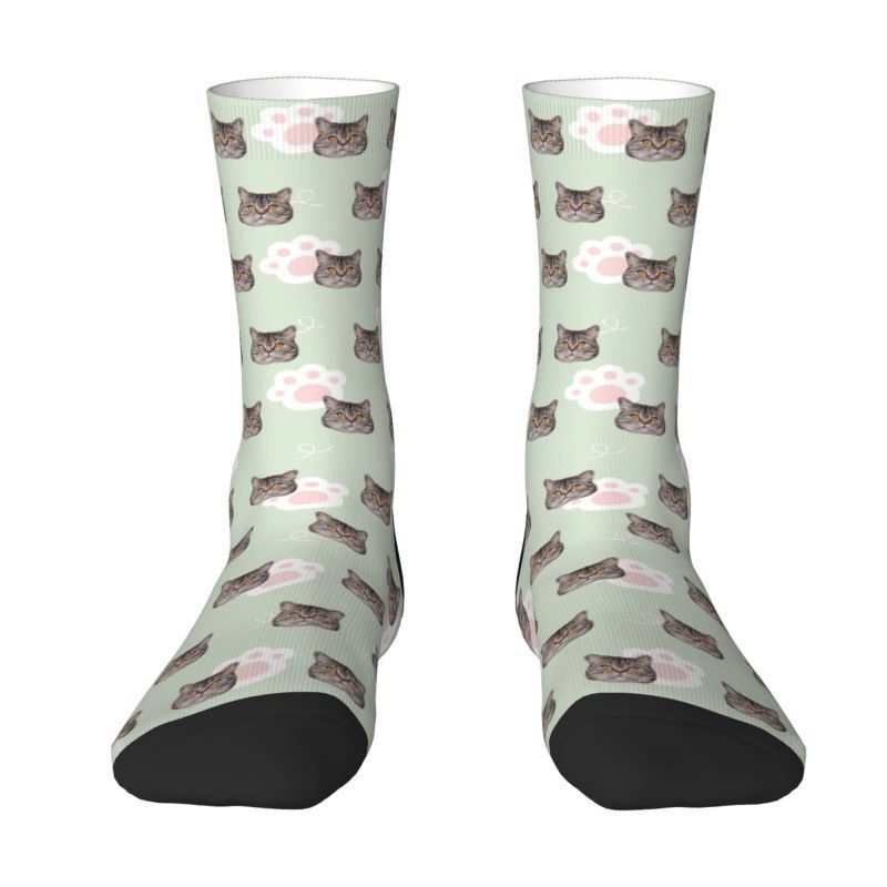Customizable Face Socks with Cat Paw Prints Series Great Gift for Cat Owners