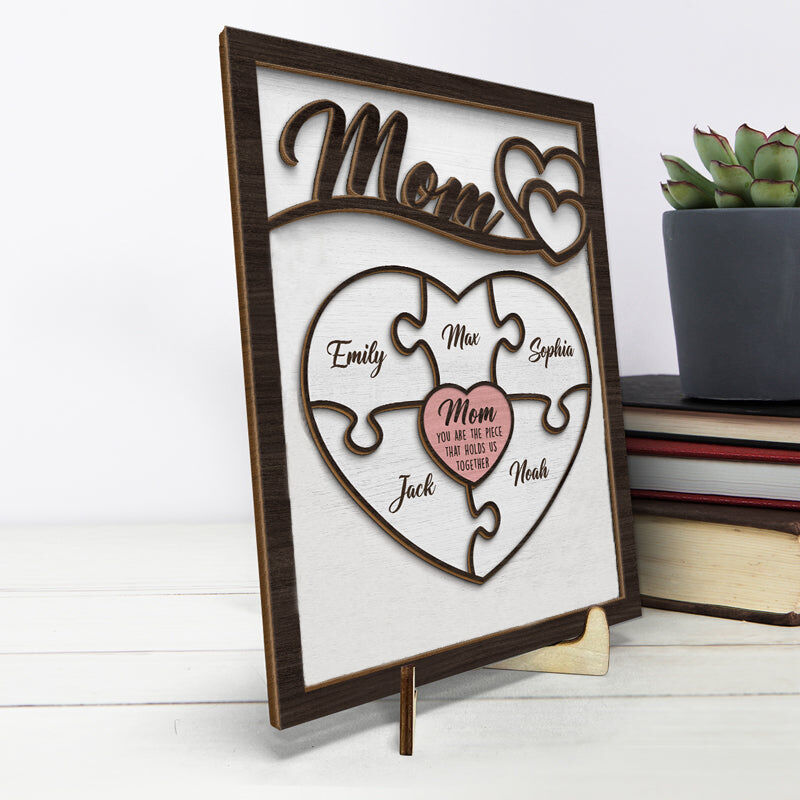 Personalized Name Puzzle Frame The Piece That Holds Us Together Custom Heart Design Meaningful Gift for Best Mom