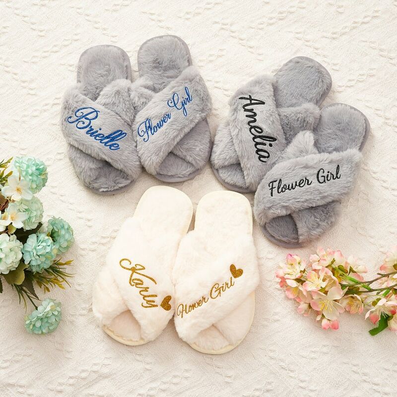 Personalized Fluffy Slippers Custom Text Beautiful Gift For Girls