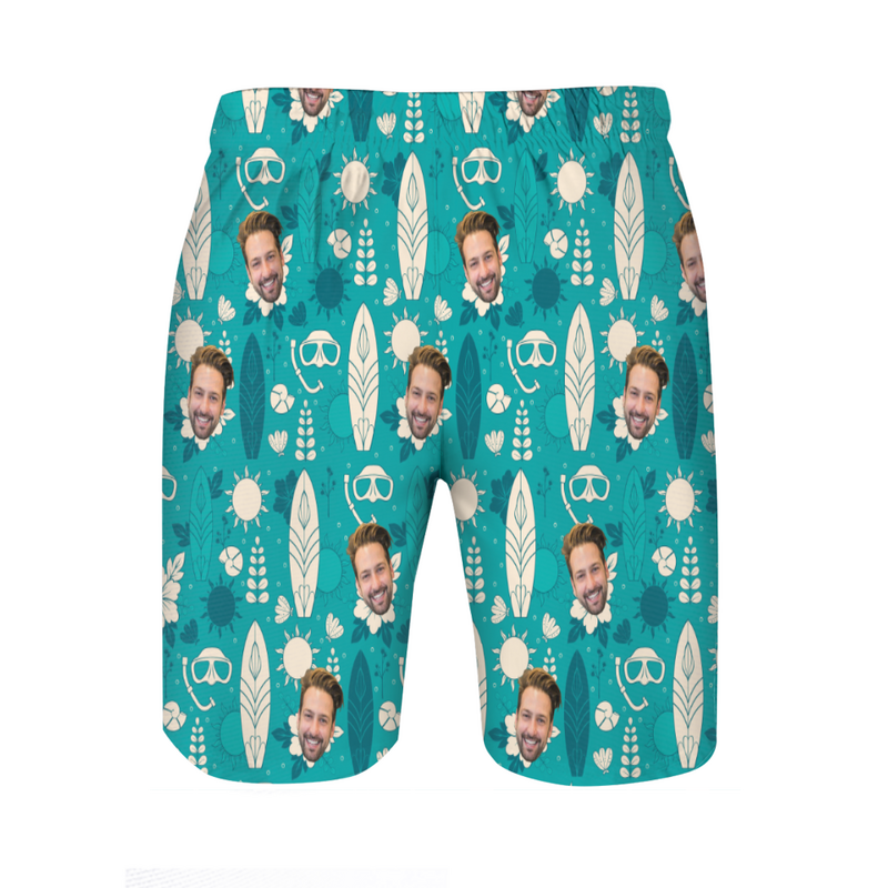 Personalized Picture Men's Beach Shorts with Diving Equipment Pattern Best Gift for Friends