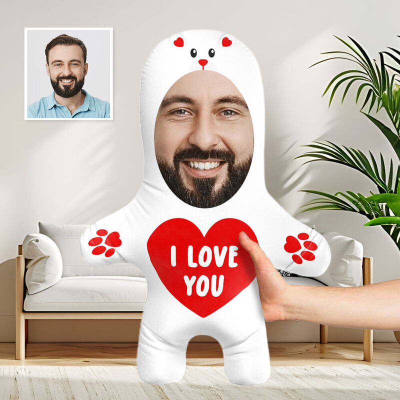 Personalized Face Pillow I Love You Teddy Bear Cute Gift for Girlfriend