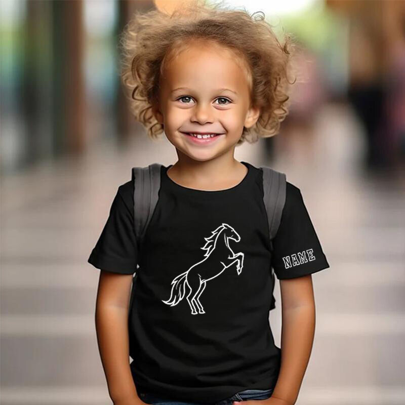 Personalized Kids T-Shirt With Customized Name And Horse Pattern Children's Gifts