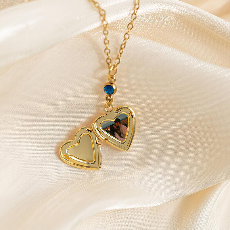 Personalized Heart Photo Necklace With Birth Flower And Birthstone Birthday Gift