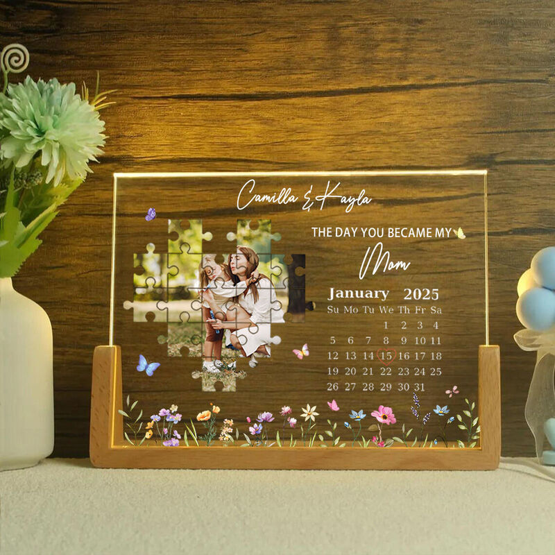 Personalized Picture Night Light with Colorful Flowers Pattern Creative Gift for Mother's Day