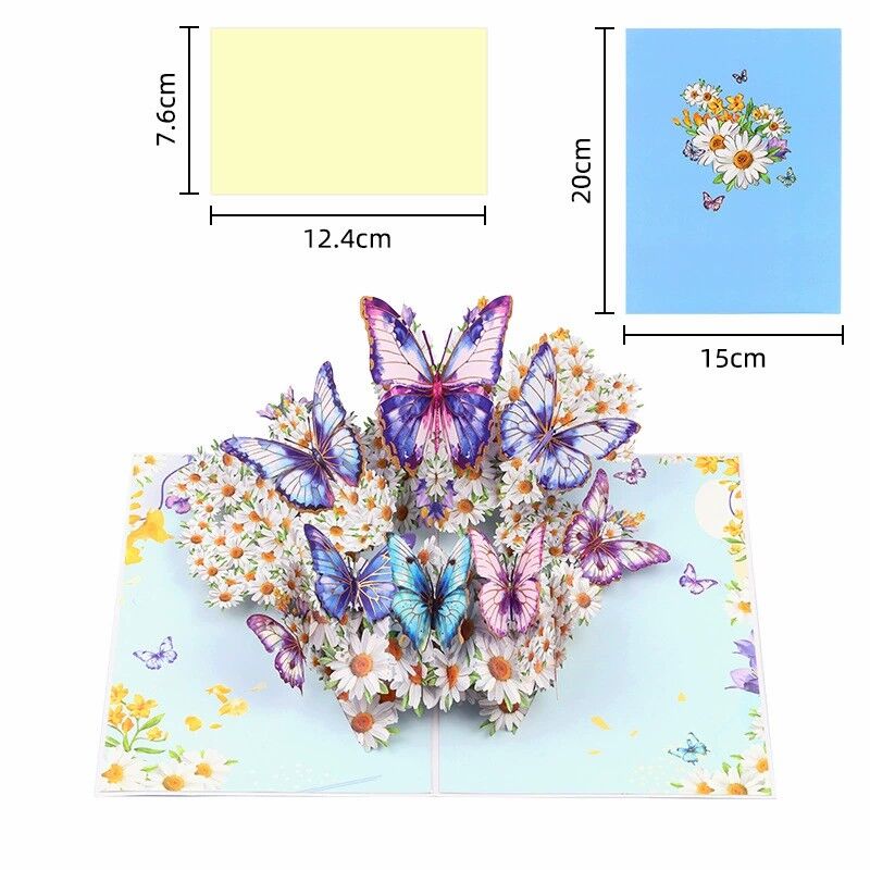 3D Pop Up Card Flying Butterflies Flowers Design Exquisite Mother's Day Gift