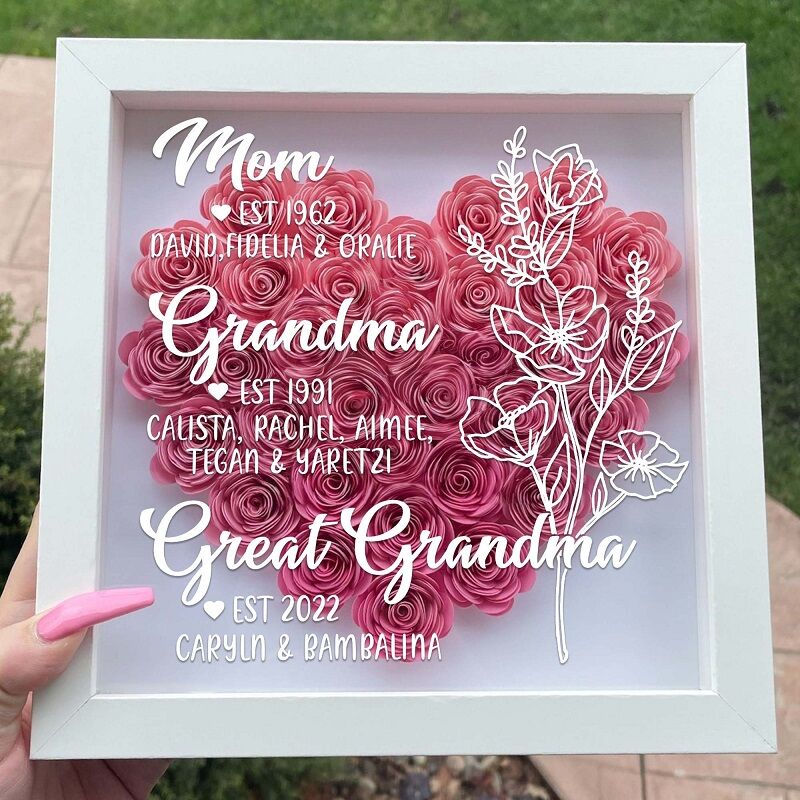 Personalized Flower Shadow Box Being Great Grandma with Flowers Design Perfect Mother's Day Gift