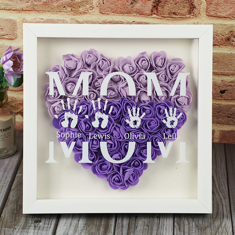 Personalized Flower Shadow Box Custom Hands with Name Pattern Design Unique Gift for Mother's Day