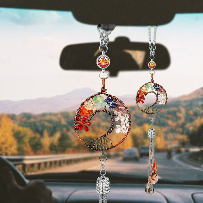 Personalized Crystal Photo Car Pendant Add 4 Photos Moon Crystal Tree Ornaments for Dad