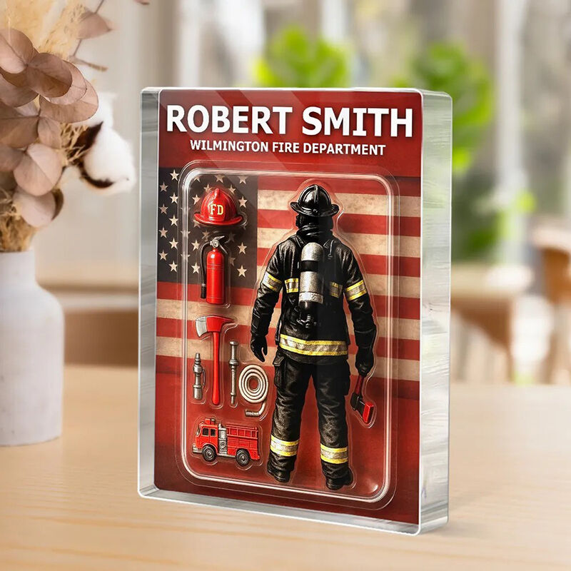 Personalized Name Acrylic Plaque with Firefighter Figure Pattern Best Gift for Your Love