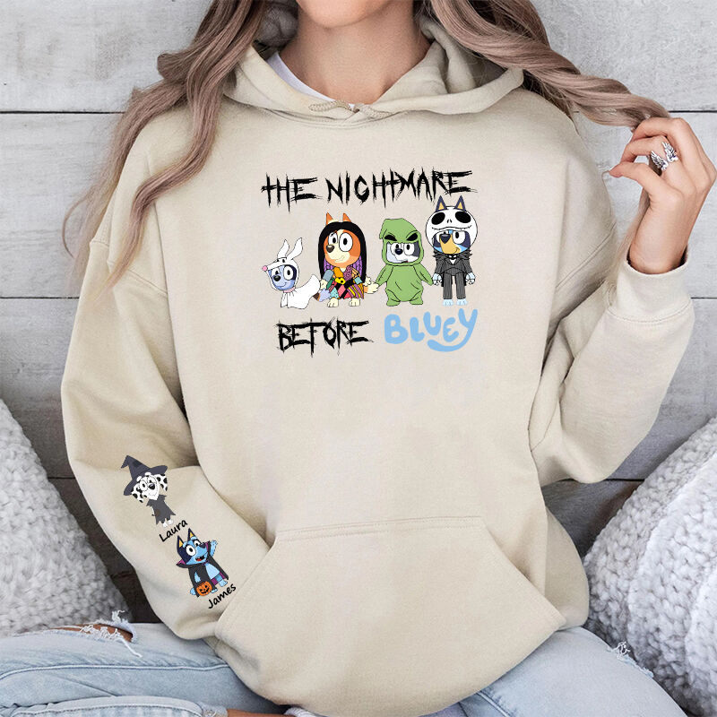 Personalized Hoodie The Nightmare Before Bluey Custom Cartoon Pattern Funny Halloween Gift for Family