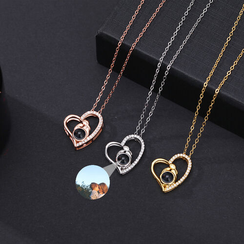 Personalized Heart Photo Projection Necklace With Mom's Hug for Mother