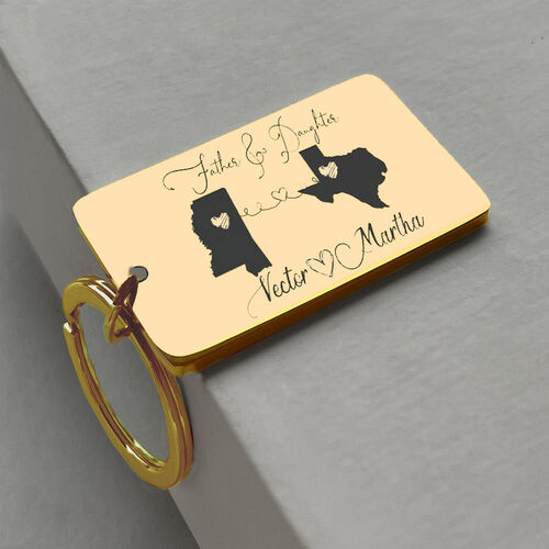 Personalized Engraved Keychain with Long Distance Connect State  Pattern Funny Present for Dad