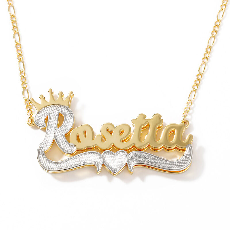 Two Tone Crown Love Heart Name Necklace