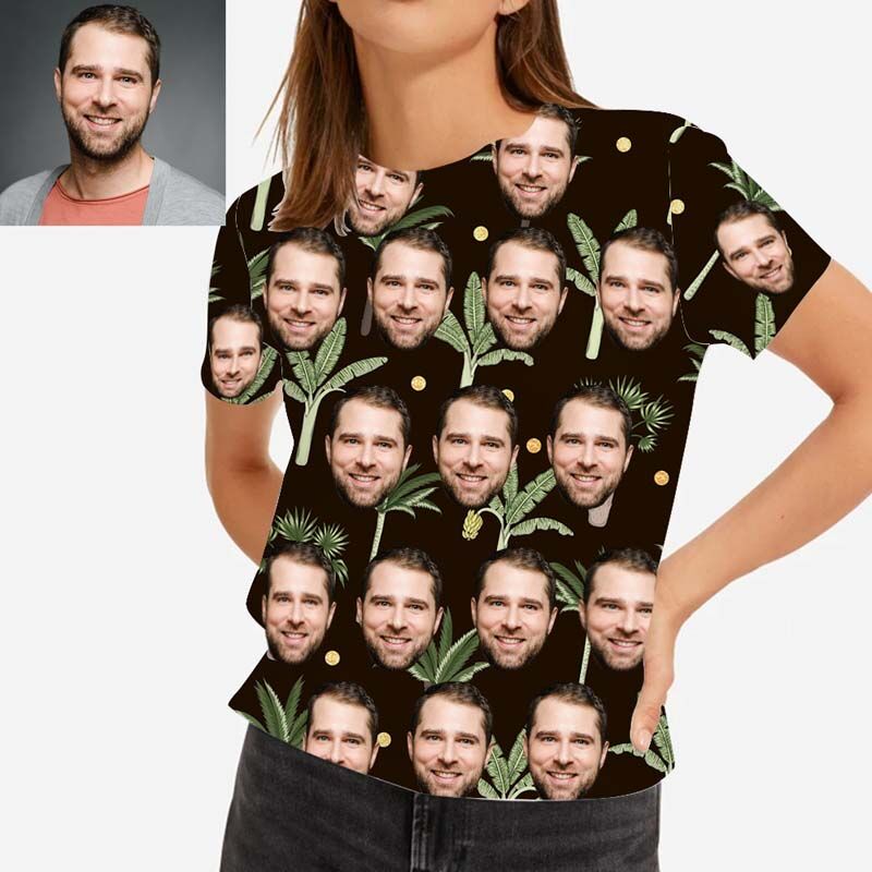 Custom Face Women's Hawaiian T-Shirt With Small Tree