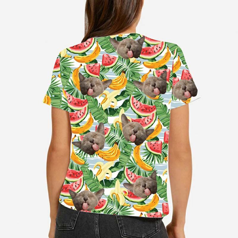 T-shirt hawaïen pour femme avec fruits frais, personnalisé avec le visage de l'animal